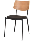 Venice Chair With Natural Backrest Black Vinyl Upholstery Seat And Black 4 Leg Frame, Viewed From Front Angle