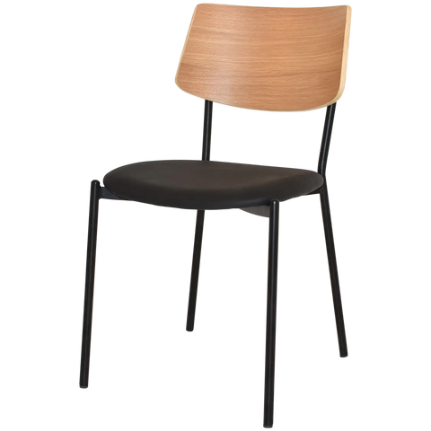 Venice Chair With Natural Backrest Black Vinyl Upholstery Seat And Black 4 Leg Frame, Viewed From Front Angle